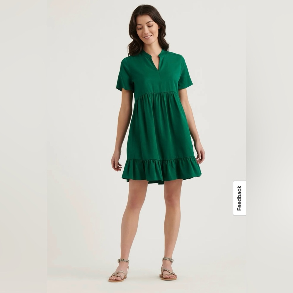 Lucky Brand Green Baby Doll Short Sleeve Dress Small